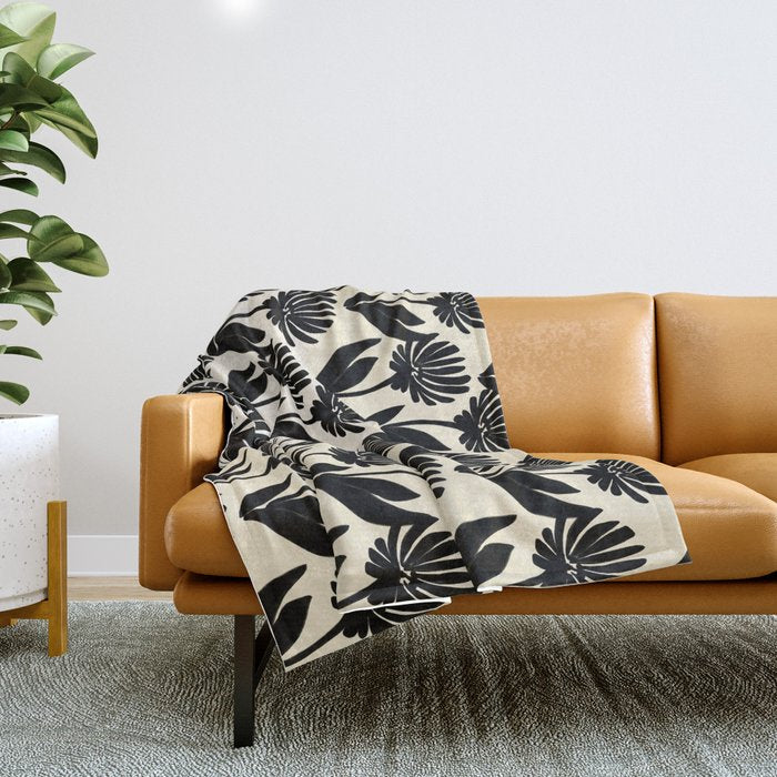 Black Botanical Floral Silhouette  Throw Blanket Gallery Image 1
