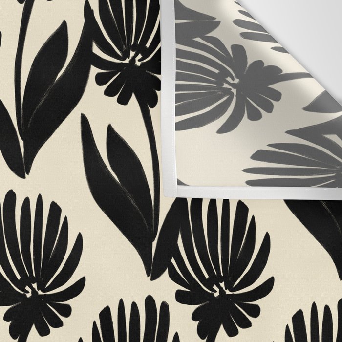 Black Botanical Floral Silhouette  Wall Tapestry Gallery Image 3