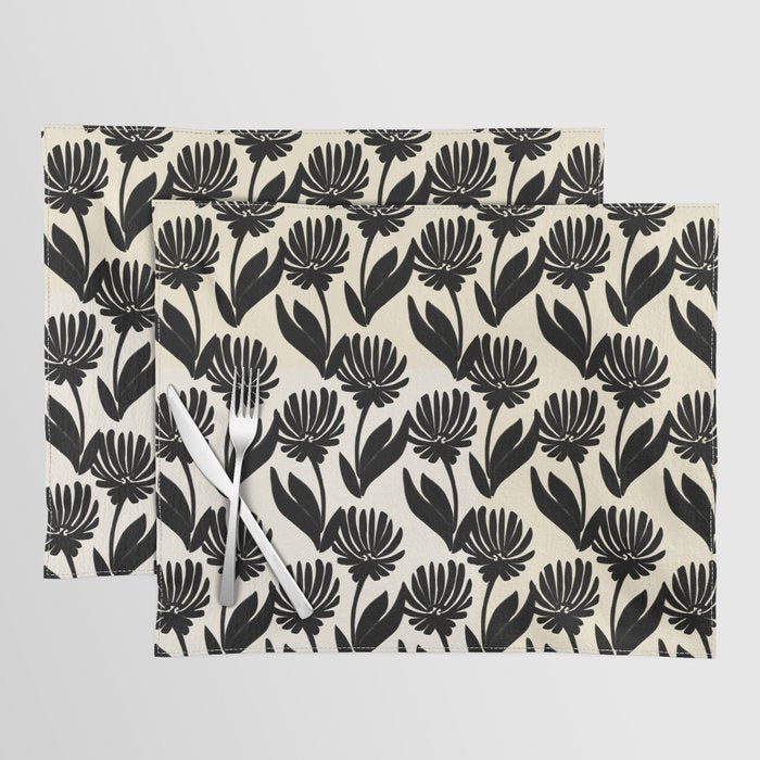 Black Botanical Floral Silhouette  Placemat