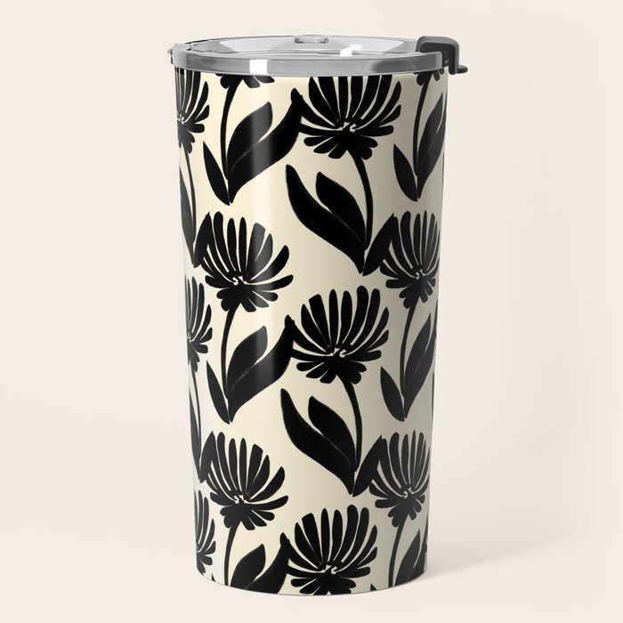 Black Botanical Floral Silhouette  Travel Mug Gallery Image 2
