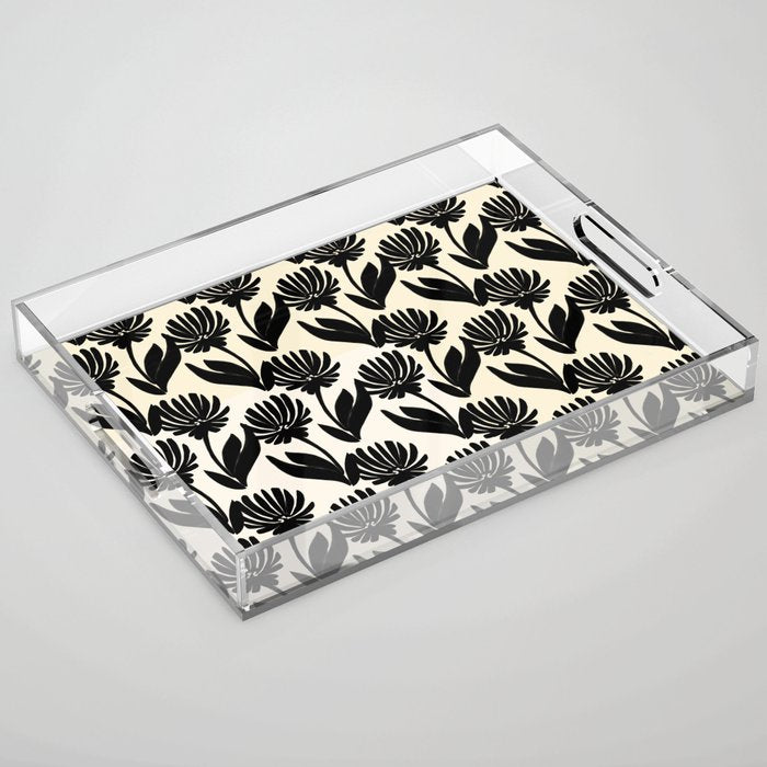 Black Botanical Floral Silhouette  Acrylic Tray Gallery Image 1