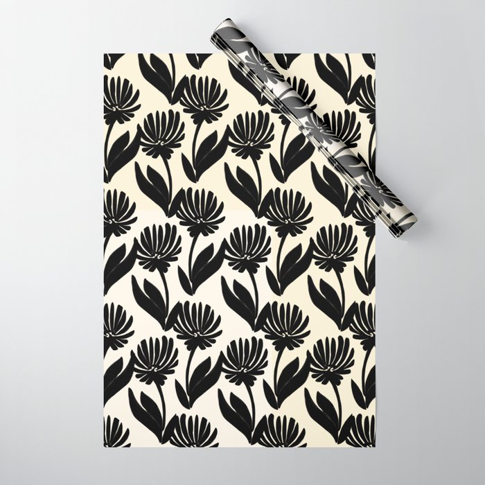 Black Botanical Floral Silhouette  Wrapping Paper Gallery Image 1