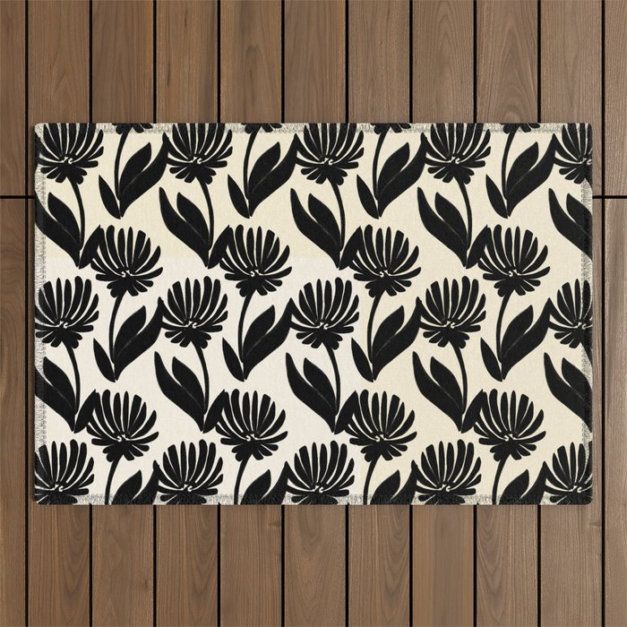 Black Botanical Floral Silhouette  Outdoor Rug Gallery Image 1