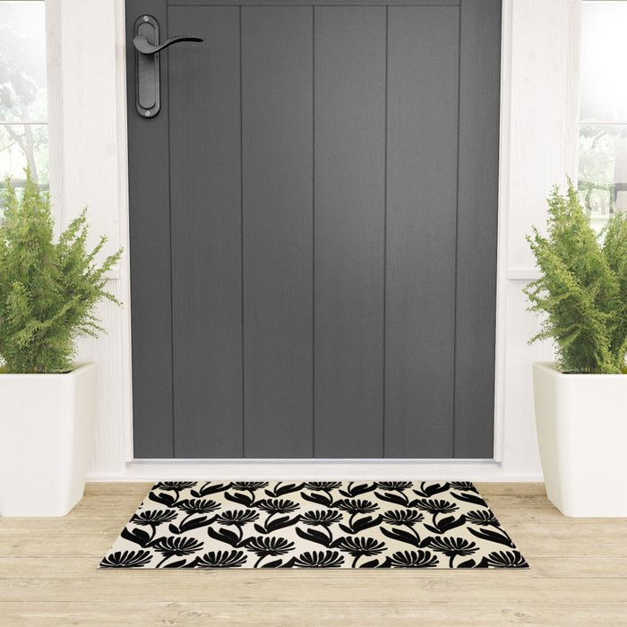 Black Botanical Floral Silhouette  Welcome Mat Gallery Image 3