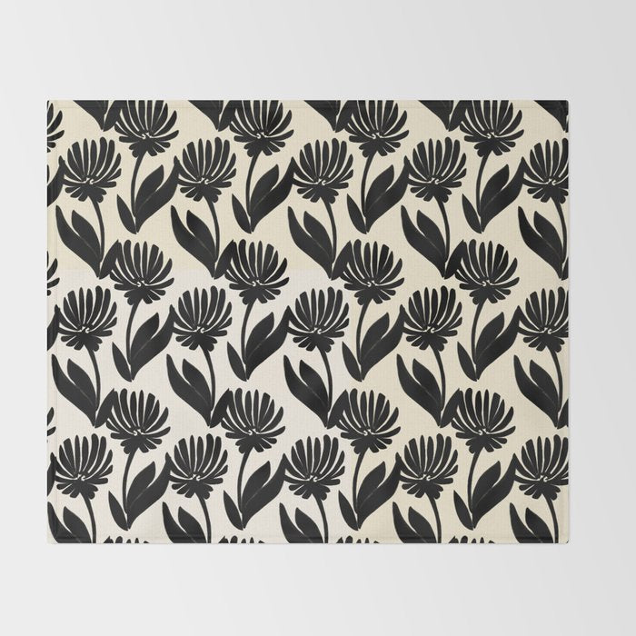 Black Botanical Floral Silhouette  Throw Blanket Gallery Image 2