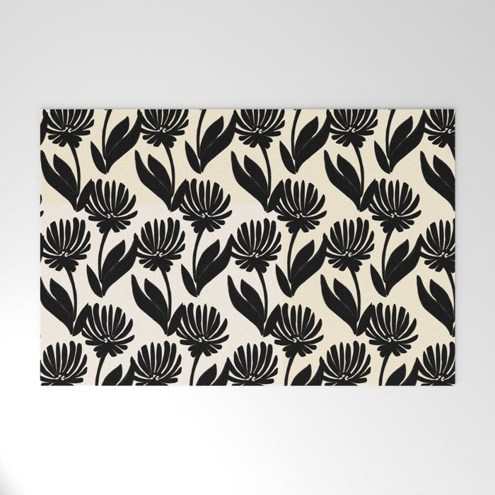 Black Botanical Floral Silhouette  Welcome Mat Gallery Image 1