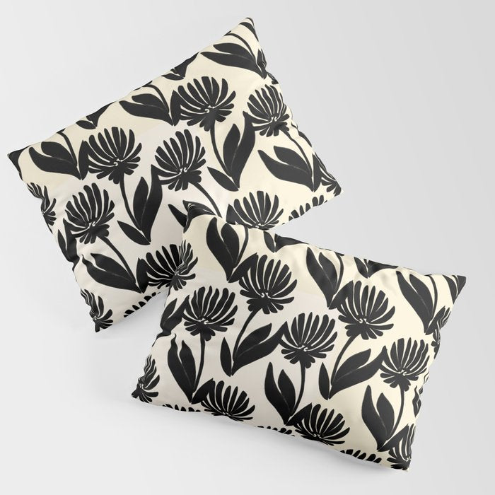 Black Botanical Floral Silhouette  Pillow Sham Gallery Image 1