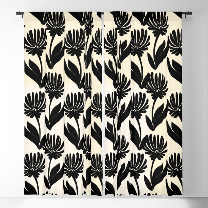 Black Botanical Floral Silhouette  Window Curtain Gallery Image 1