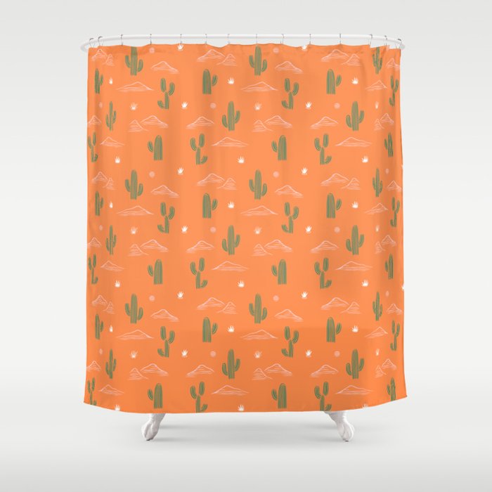 Retro cactus plant art pattern Shower Curtain Gallery Image 1
