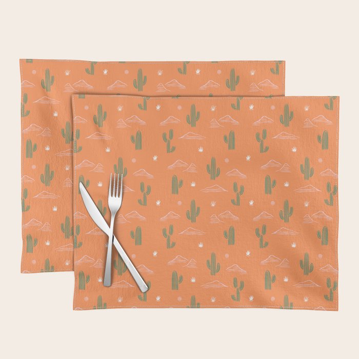 Retro cactus plant art pattern Placemat Gallery Image 1