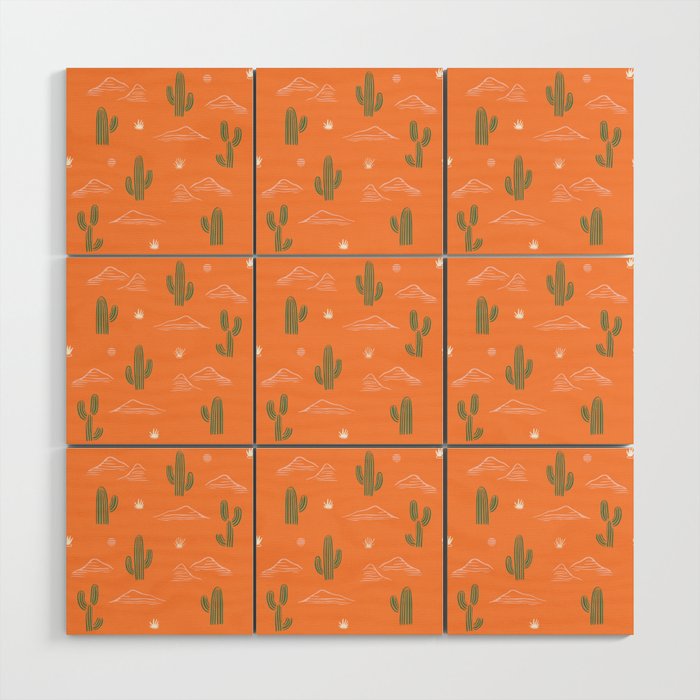 Retro cactus plant art pattern Wood Wall Art Gallery Image 1