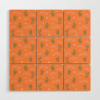 Retro cactus plant art pattern Wood Wall Art Gallery Image 1