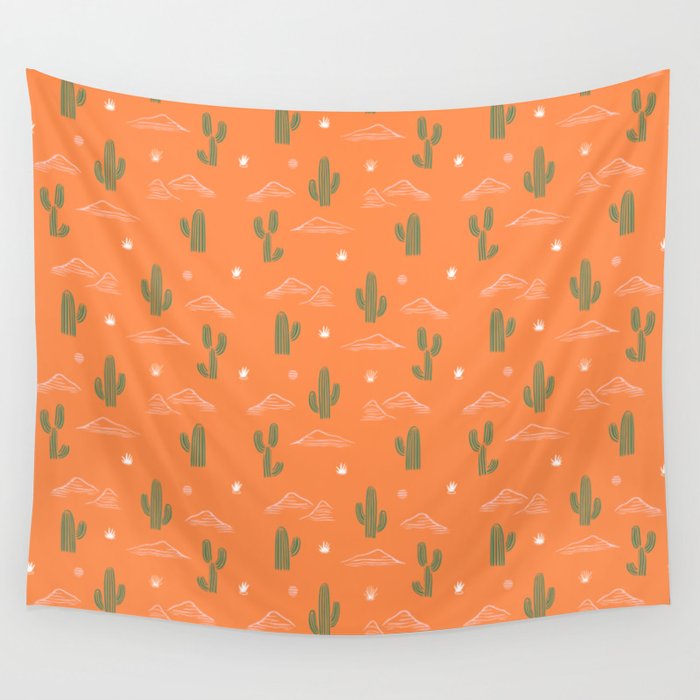 Retro cactus plant art pattern Wall Tapestry Gallery Image 1