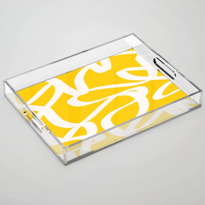 Yellow And White Brush Strokes, Abstract Art, Exhibition Poster, Mid Century Modern Acrylic Tray Gallery Image 1