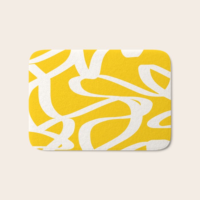 Yellow And White Brush Strokes, Abstract Art, Exhibition Poster, Mid Century Modern Bath Mat Gallery Image 1