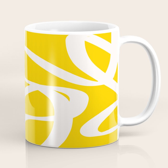 Yellow And White Brush Strokes, Abstract Art, Exhibition Poster, Mid Century Modern Coffee Mug Gallery Image 1