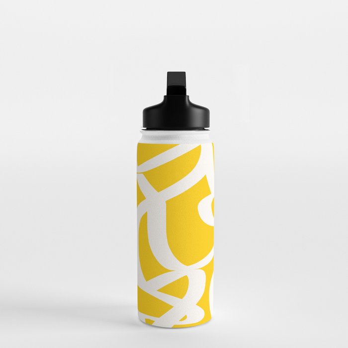 Yellow And White Brush Strokes, Abstract Art, Exhibition Poster, Mid Century Modern Water Bottle Gallery Image 3
