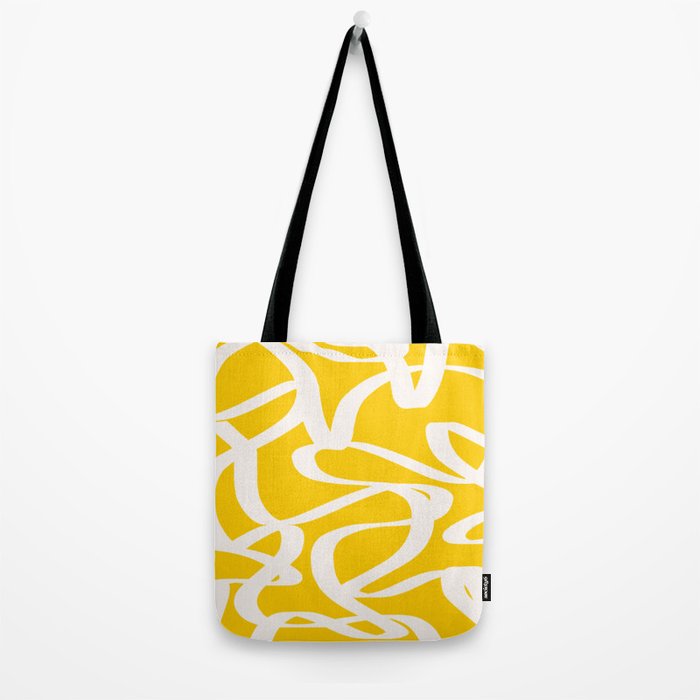 Yellow And White Brush Strokes, Abstract Art, Exhibition Poster, Mid Century Modern Tote Bag Gallery Image 2