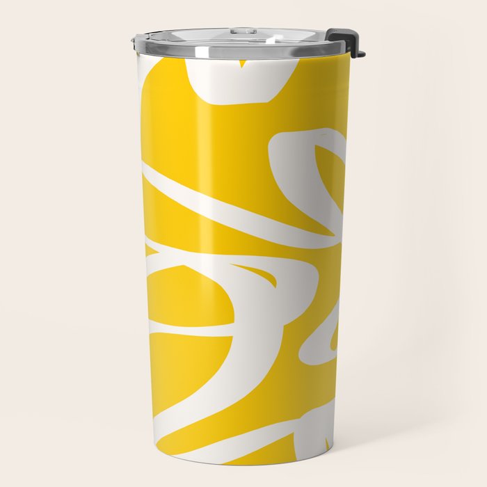 Yellow And White Brush Strokes, Abstract Art, Exhibition Poster, Mid Century Modern Travel Mug Gallery Image 2