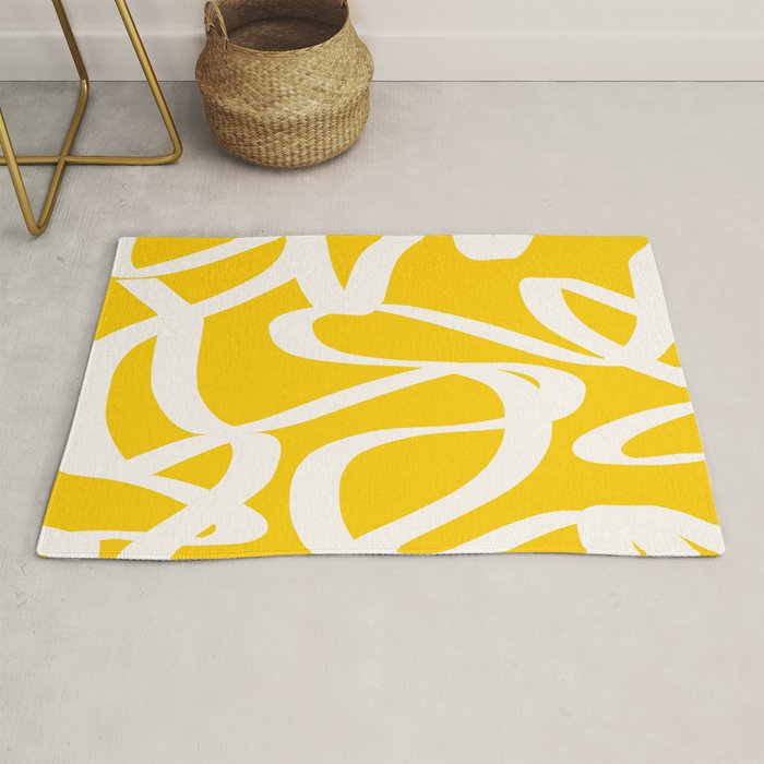 Yellow And White Brush Strokes, Abstract Art, Exhibition Poster, Mid Century Modern Rug Gallery Image 1