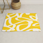Yellow And White Brush Strokes, Abstract Art, Exhibition Poster, Mid Century Modern Rug Gallery Image 1