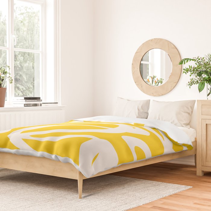 Yellow And White Brush Strokes, Abstract Art, Exhibition Poster, Mid Century Modern Duvet Cover Gallery Image 2