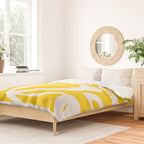 Yellow And White Brush Strokes, Abstract Art, Exhibition Poster, Mid Century Modern Duvet Cover Gallery Image 2