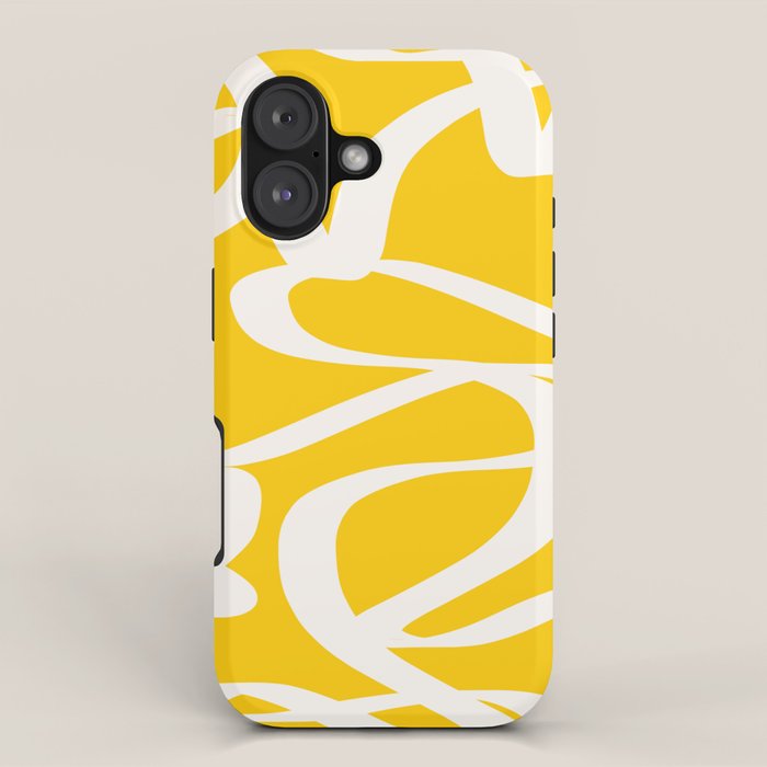 Yellow And White Brush Strokes, Abstract Art, Exhibition Poster, Mid Century Modern iPhone Case Gallery Image 1
