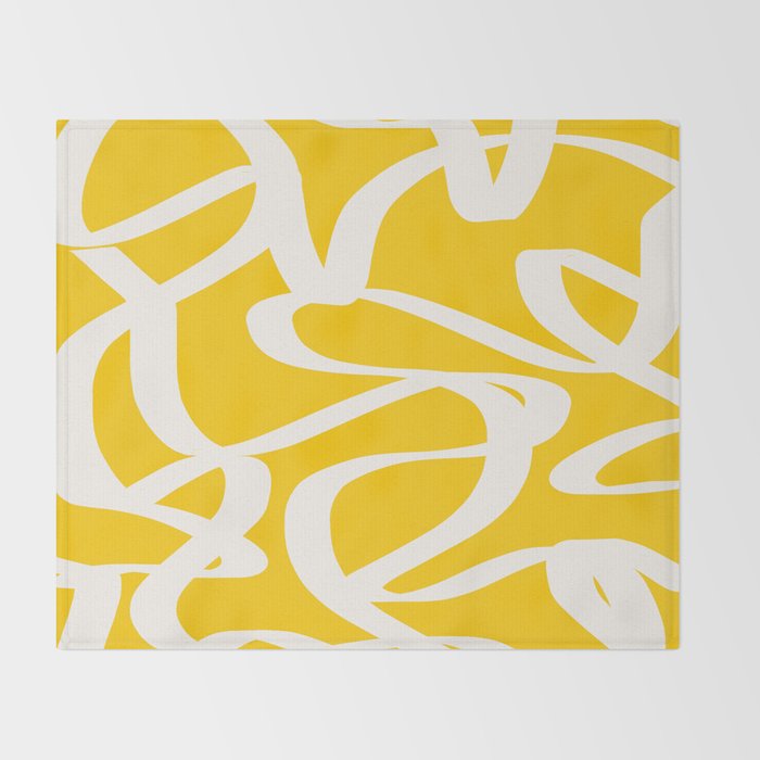 Yellow And White Brush Strokes, Abstract Art, Exhibition Poster, Mid Century Modern Throw Blanket Gallery Image 2
