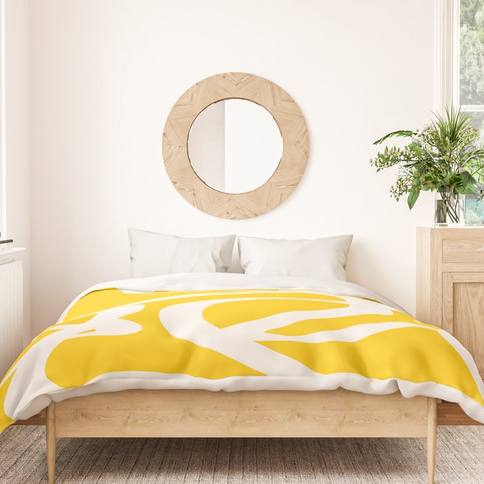 Yellow And White Brush Strokes, Abstract Art, Exhibition Poster, Mid Century Modern Duvet Cover Gallery Image 3