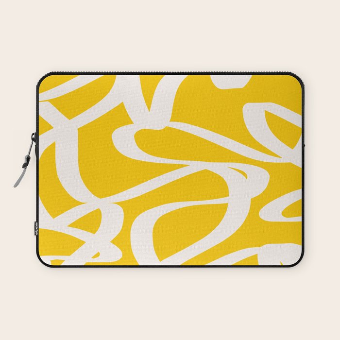 Yellow And White Brush Strokes, Abstract Art, Exhibition Poster, Mid Century Modern Laptop Sleeve Gallery Image 1