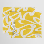 Yellow And White Brush Strokes, Abstract Art, Exhibition Poster, Mid Century Modern Placemat Gallery Image 1