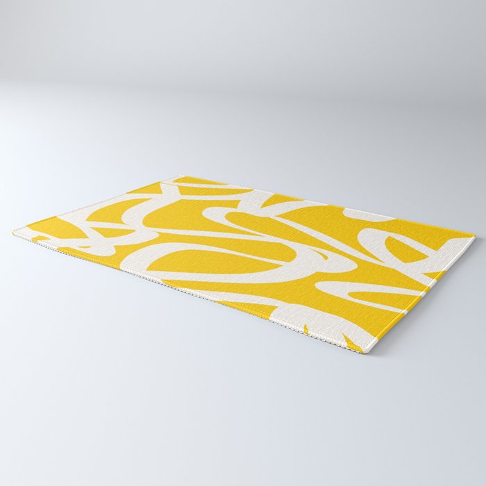 Yellow And White Brush Strokes, Abstract Art, Exhibition Poster, Mid Century Modern Rug Gallery Image 3