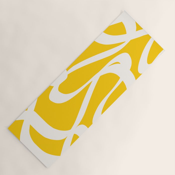 Yellow And White Brush Strokes, Abstract Art, Exhibition Poster, Mid Century Modern Yoga Mat Gallery Image 1