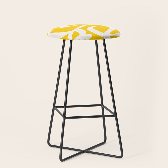 Yellow And White Brush Strokes, Abstract Art, Exhibition Poster, Mid Century Modern Stool Gallery Image 1