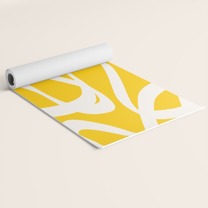 Yellow And White Brush Strokes, Abstract Art, Exhibition Poster, Mid Century Modern Yoga Mat Gallery Image 2