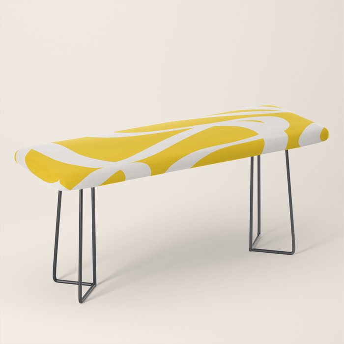 Yellow And White Brush Strokes, Abstract Art, Exhibition Poster, Mid Century Modern Bench Gallery Image 1
