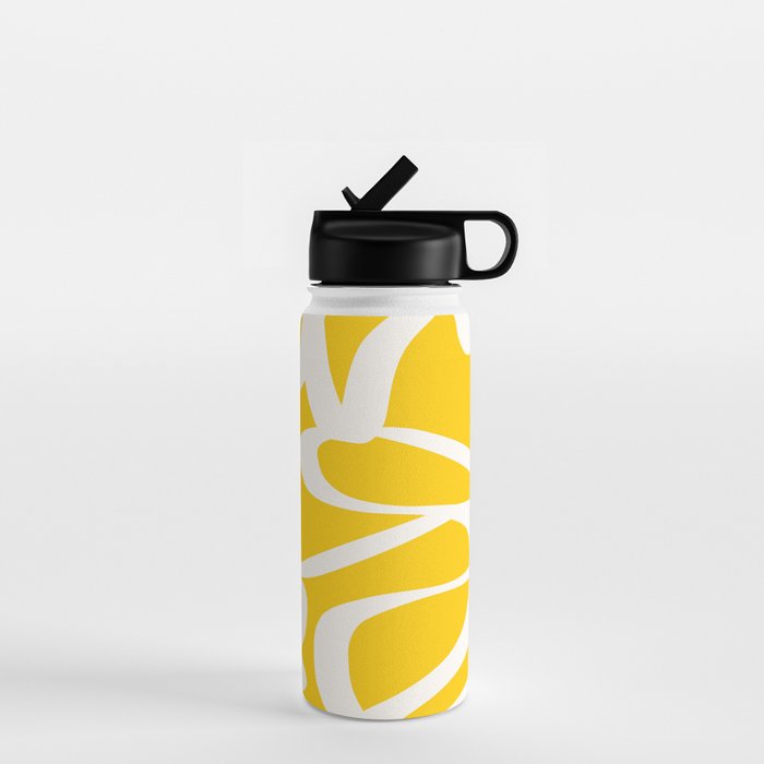 Yellow And White Brush Strokes, Abstract Art, Exhibition Poster, Mid Century Modern Water Bottle Gallery Image 1