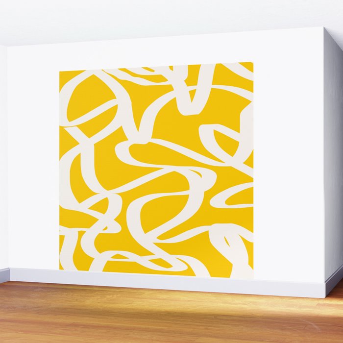 Yellow And White Brush Strokes, Abstract Art, Exhibition Poster, Mid Century Modern Wall Mural Gallery Image 2