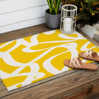 Yellow And White Brush Strokes, Abstract Art, Exhibition Poster, Mid Century Modern Outdoor Rug Gallery Image 2
