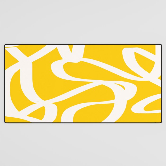 Yellow And White Brush Strokes, Abstract Art, Exhibition Poster, Mid Century Modern Desk Mat Gallery Image 3