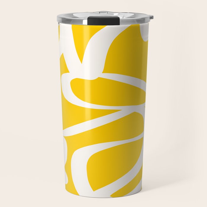 Yellow And White Brush Strokes, Abstract Art, Exhibition Poster, Mid Century Modern Travel Mug Gallery Image 1