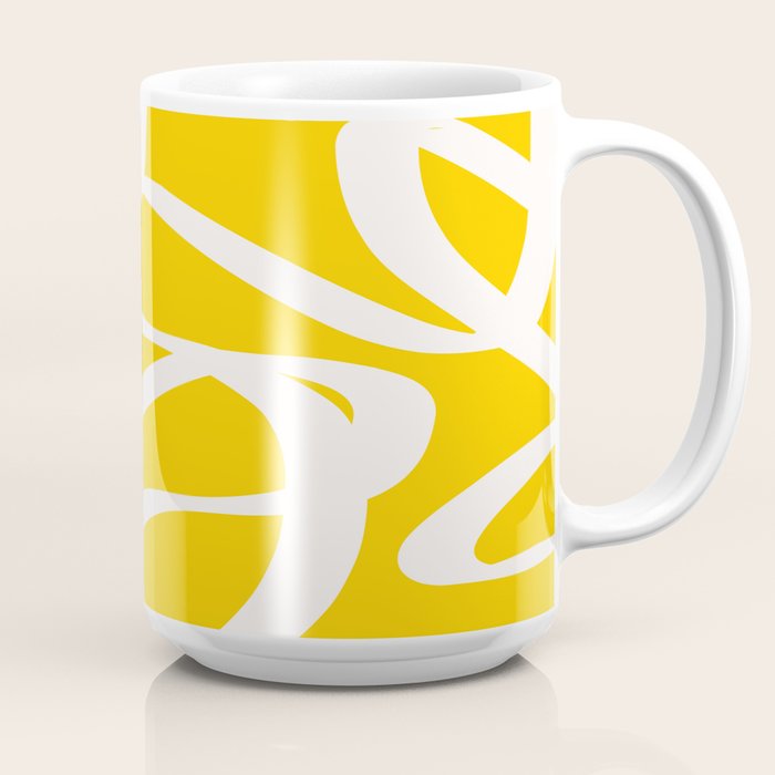 Yellow And White Brush Strokes, Abstract Art, Exhibition Poster, Mid Century Modern Coffee Mug Gallery Image 2