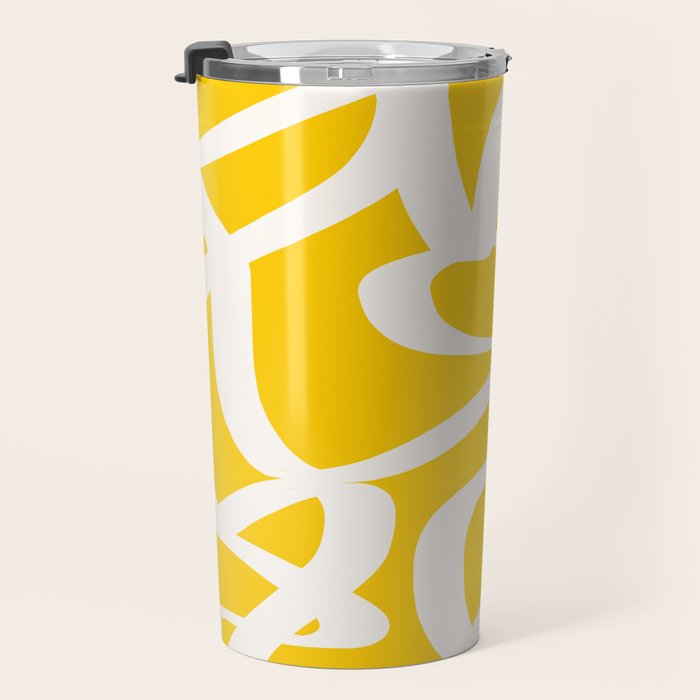Yellow And White Brush Strokes, Abstract Art, Exhibition Poster, Mid Century Modern Travel Mug Gallery Image 3