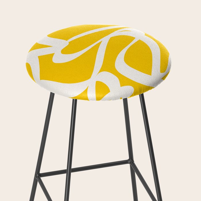 Yellow And White Brush Strokes, Abstract Art, Exhibition Poster, Mid Century Modern Stool Gallery Image 2