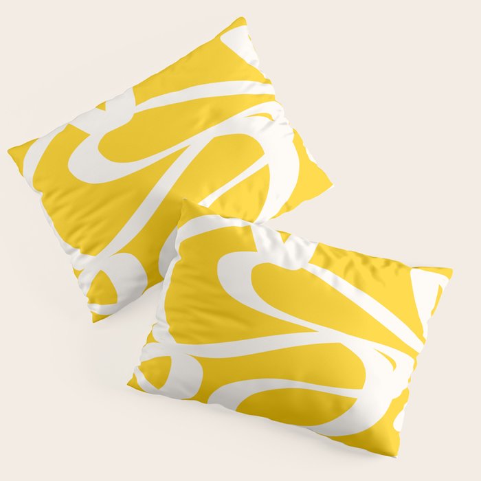 Yellow And White Brush Strokes, Abstract Art, Exhibition Poster, Mid Century Modern Pillow Sham Gallery Image 3