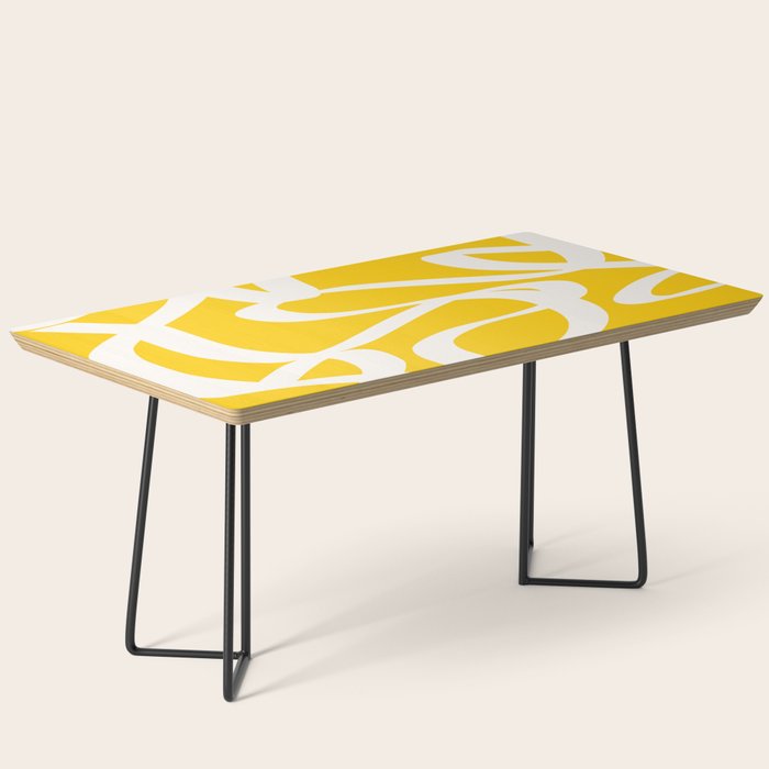 Yellow And White Brush Strokes, Abstract Art, Exhibition Poster, Mid Century Modern Coffee Table Gallery Image 1