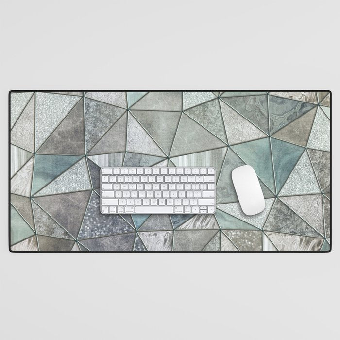 Teal And Grey Triangles Stained Glass Style Desk Mat Gallery Image 1