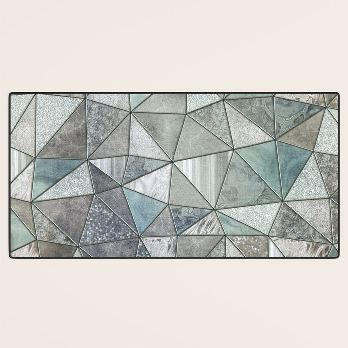 Teal And Grey Triangles Stained Glass Style Desk Mat Gallery Image 3