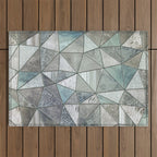 Teal And Grey Triangles Stained Glass Style Outdoor Rug Gallery Image 1